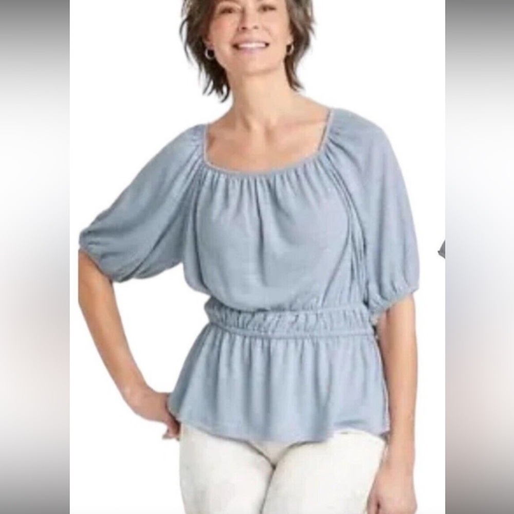 Knox Rose Powder Blue Blouse NWT size XXL peasant style stretchy